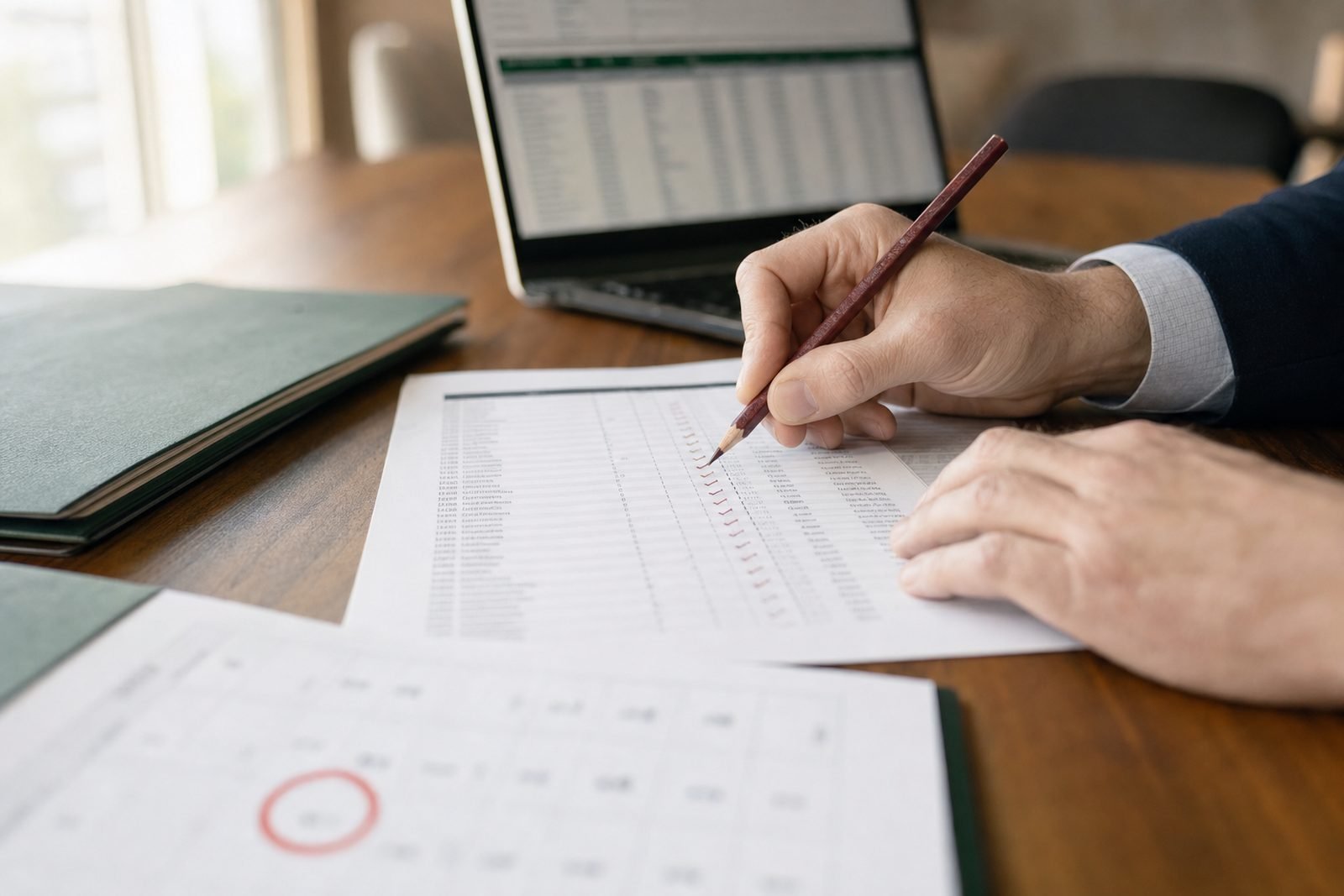An audit partner ticking off plans on a printed list